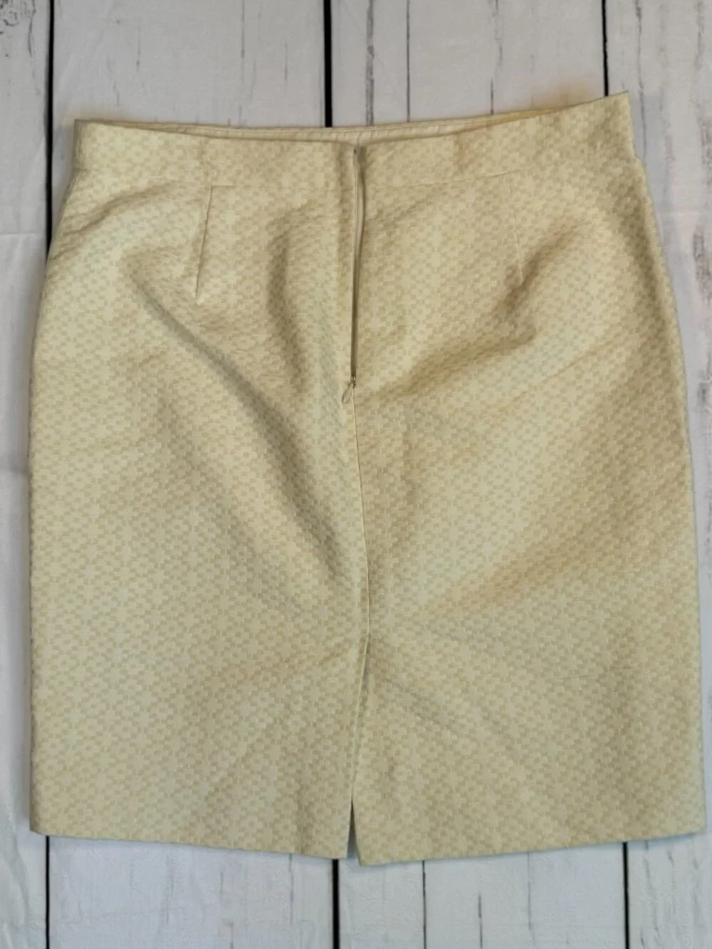 J.Crew Yellow Cream Geometric Jacquard Pencil Skirt Size 12 Lined Workwear